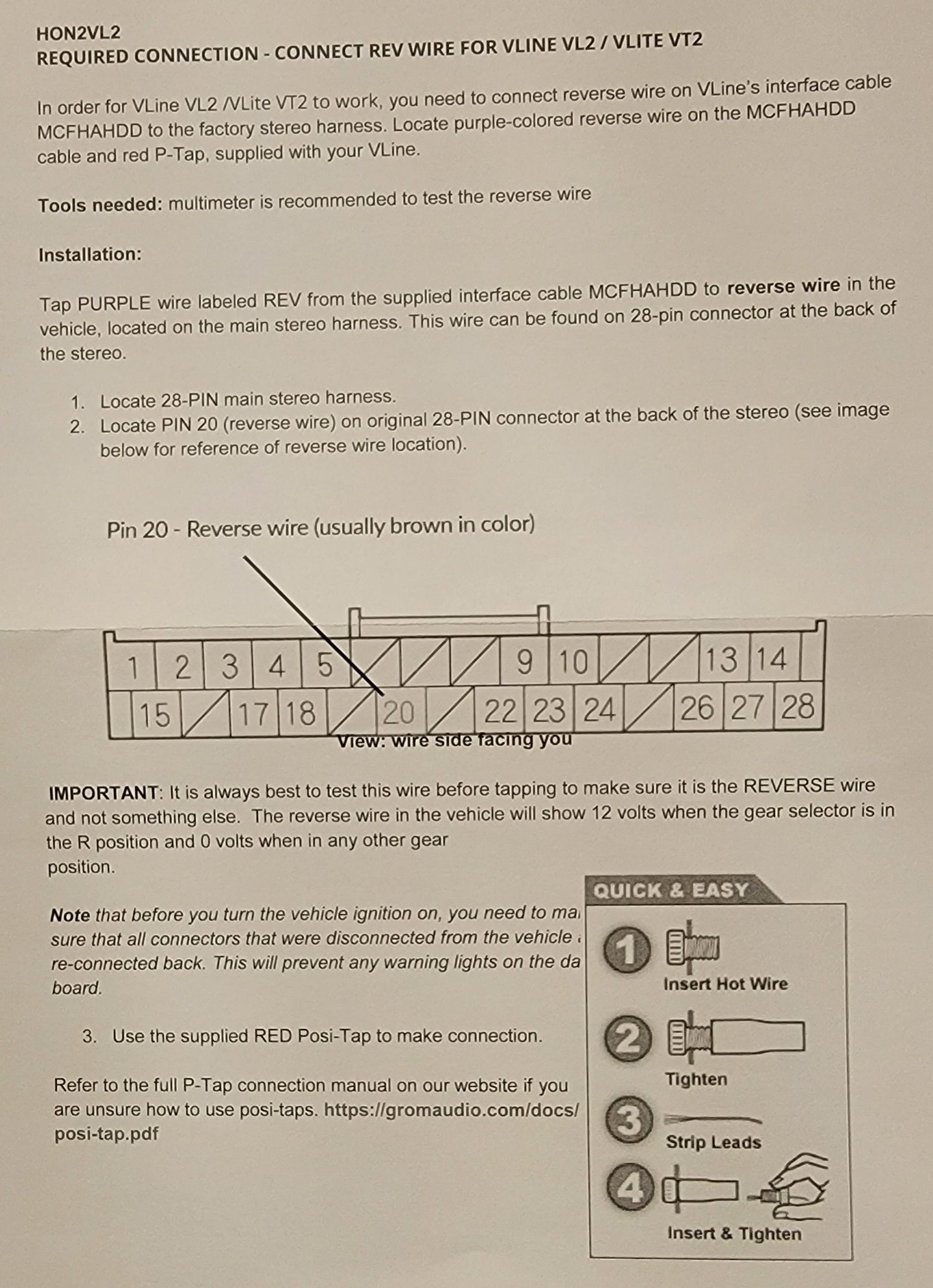 Grom's instruction to tap into the reverse wire