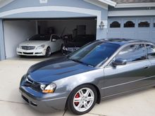 Taking car home for the week to test all the systems we replaced.  Still need hood, seats,  doors, exhaust,  and miscellaneous things. The background are my daily drivers,  two E350 coupes.