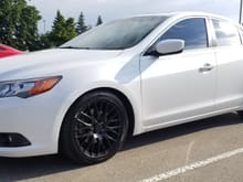 17x8 40mm offset with 235/45/17 tires

Lowered on Tein S-Tech springs