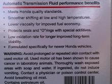 Honda ATF DW 1 Back Label