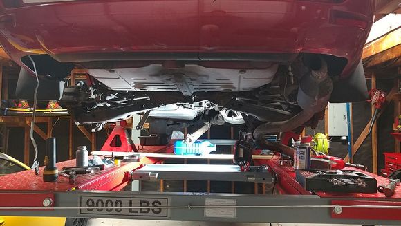 Car on the lift, getting differential taken out.