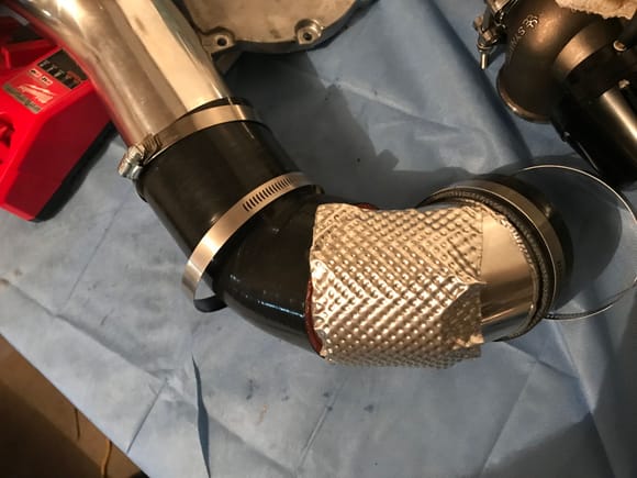 The 4” intake pipe which is connected to the Rotrex unit is in close proximity to the anterior RV6 v3 PCD exhaust pipe. Thoughtfully, Andy Gerzina over at Gerzy Bear Performance provided an 1800F heat shield to keep the intake temperatures down.
