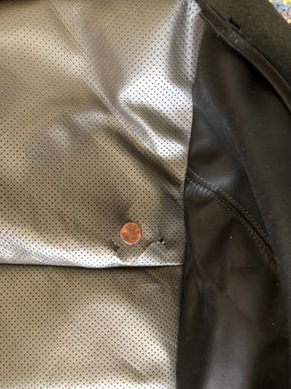 This is the area of the cushion cover which has a tear.  The penny is for perspective