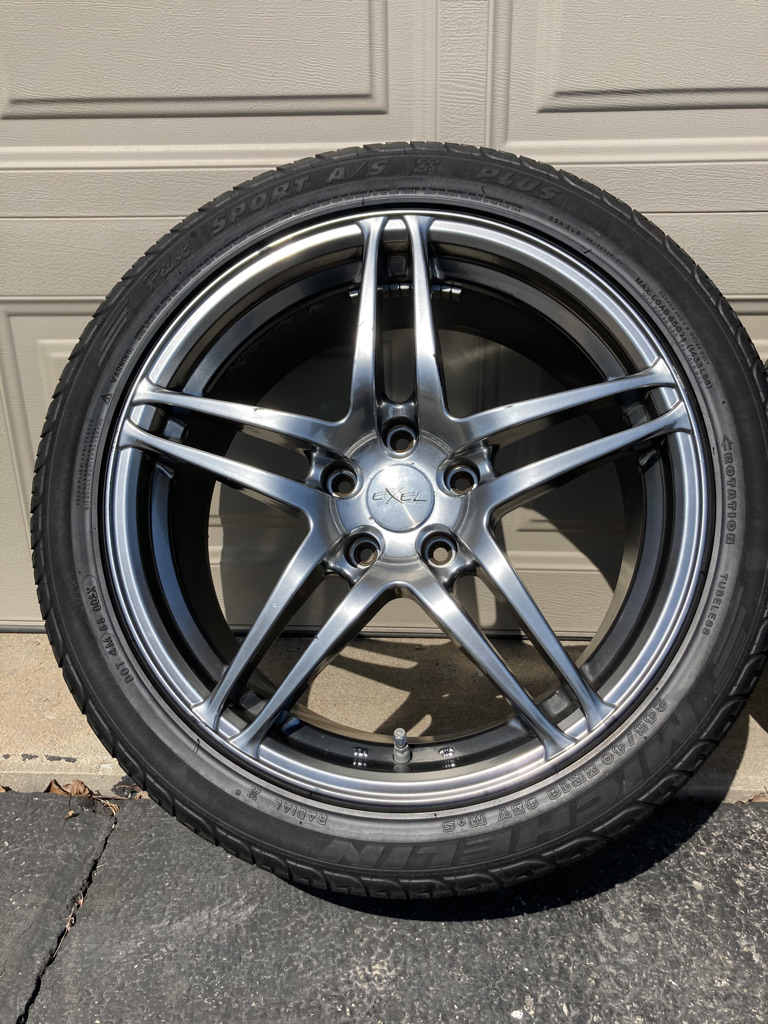 Wheels and Tires/Axles - FS: 5 Wheels & Tires - Exel Ennio 18x8 5x114.3 on Michelin Pilot Sport A/S+ 245/40/18 - Used - 0  All Models - Naperville, IL 60564, United States