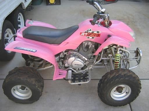 2006 Jetmoto 200...mods include smaller aluminum foot pegs (prototypes of the ones sold by Jetmoto) and a set of larger tie rods. It did have 3&quot; wheel spacers on it for a while.... but my wife didnt like it on trails as much and I worried about the strain they put on the spindles,axles and ball joints...