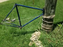 Before, showing one of the cooler aspects of old French gas pipe - you can bend it back into shape as needed!