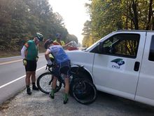 Doug getting bandages after his crash.