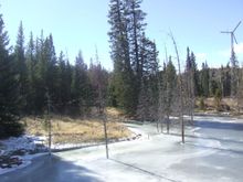 Some snow and ice on the beaver ponds.