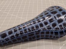 The 'Gatorcet (Avocet Racer recovered in alligator embossed cowhide). Available for any poor soul to test ride at his or her own discomfort! Please note: The stitching disappears under the booty. Other factors caused my pain and suffering!