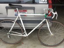 Seat post raised to enable mounting in a repair stand.