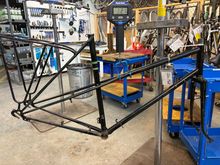 weighing in the frame and fork at the community bicycle shop that I volunteer at