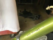 Owner had etched his initials and SSN into the down tube! Last three digits haven't rusted yet.