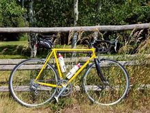 9 speed Dura Ace with a sprinklng of C.F. parts now.