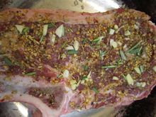 Season prep: minced garlic, thyme, rosemary