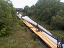 CN unit train under Old Guelph Rd., Hamilton.
(Bridge in background is CPR.)