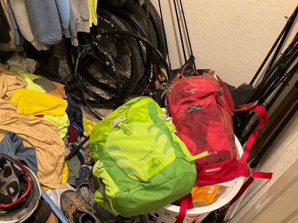 My Osprey packs puke lime for hiking. Red for cycling. 