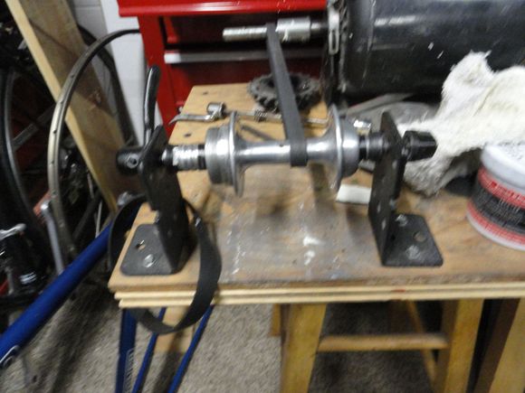 Hub is in the polishing fixture.  it is still rather dull in finish even though clean.