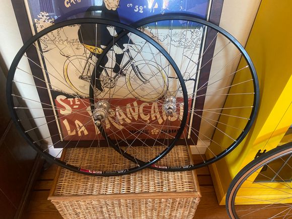 36 spoke rims. Build the front in a 2 cross pattern and the rear in a 3 cross pattern. Choice was dictated entirely by the length of the spokes I had in my stash given how expensive they have gotten lately. 