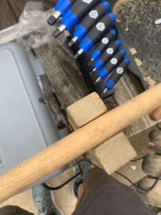 This is the one I made. The issue I have is the dowel rod is a perfect circle, where my fenders are not, so I am hoping that this hickory axe handle will work since it seems to have a very similar shape.