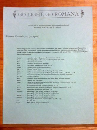 original Romana 300 spec sheet