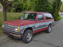 The '92  Blazer I used to own. It was a good rig but I sold it when it had about 150k miles and when I realized I really needed a 4dr. Except for the paint, it was in pretty good condition. I still see it around town.