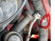 Vacuum hose appears to be missing from check valve where circled in photo . Hose goes from check valve to vacuum reservoir that is mounted in fender hidden beside brake controller . 
For ac compressor no power I would first check pressure switches they  shut power off to compressor when pressure is low ( not enough refrigerant) or high 