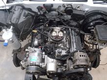 Notice the ground stud next to the thermostat housing and the support rod for the AC bracket. No ground strap on the passenger side cylinder head. Moved to the face of the block.  