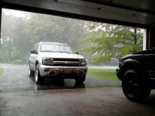 in all honesty it was raining way to much to move the truck into the garage. It was moved after the rain slowed down some