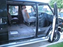 1982 ChevyVan 305 V8.  I made the 2 passenger captains chairs removable, so engine access was easier, and I can fit my fiberglass kayak inside!!!  LoL