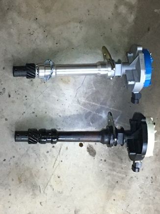 Stock plastic distributor next to high voltage billet steel distributor