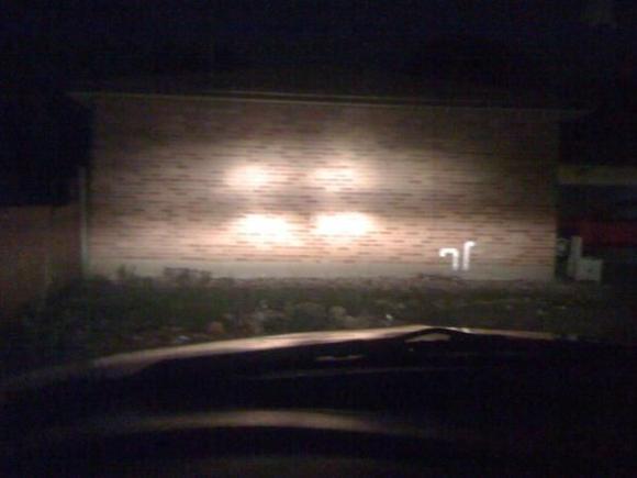 low beams and roof lights on