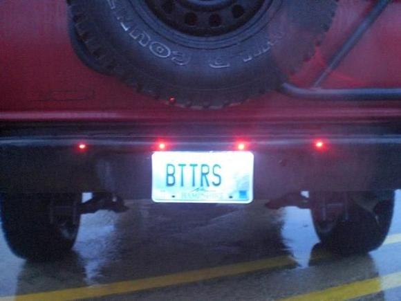 4 custom leds set to brake lights soon to be 6 
and custom 12 led plate light, pic is with no flash thats the plate light on in daylight