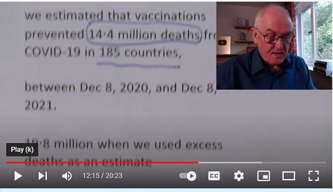 Dr J in his latest video cites this paper from The Lancet estimating the worldwide reduction in deaths from vaccination. The Excess Death estimate usually preferred, at 19.8M. The Worldometers tally this morning just below 6.5M. 