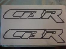 My original modified CBR logo was made of paper and covered it with clear sticky paper. At the end of the season the corners started lifting. The new CBR is made of reflective red and black gloss vinyl.