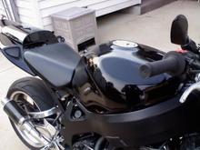 Tank painted black, not so bad for a Krylon job. I'll spray it along with plastics this winter with my sprayer and real paint, but for now at least it matches.
