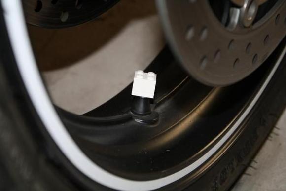 Valve cap made from a white lego