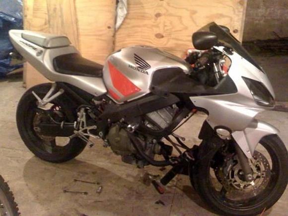 Stripped of Fairings, Headers And Stock Exhaust Pipe
