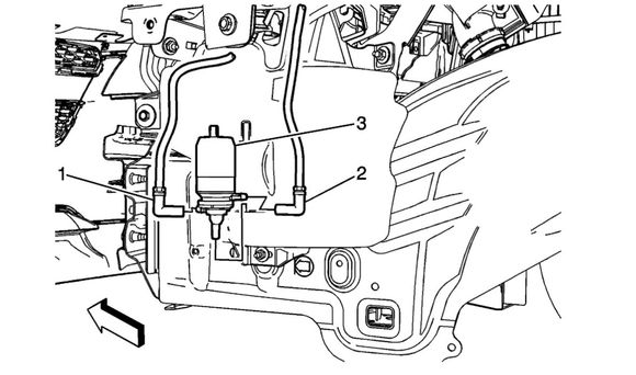 1 = Rear washer feed
2 = Windshield washer feed 

Tank & pump are behind the driver side fender liner.