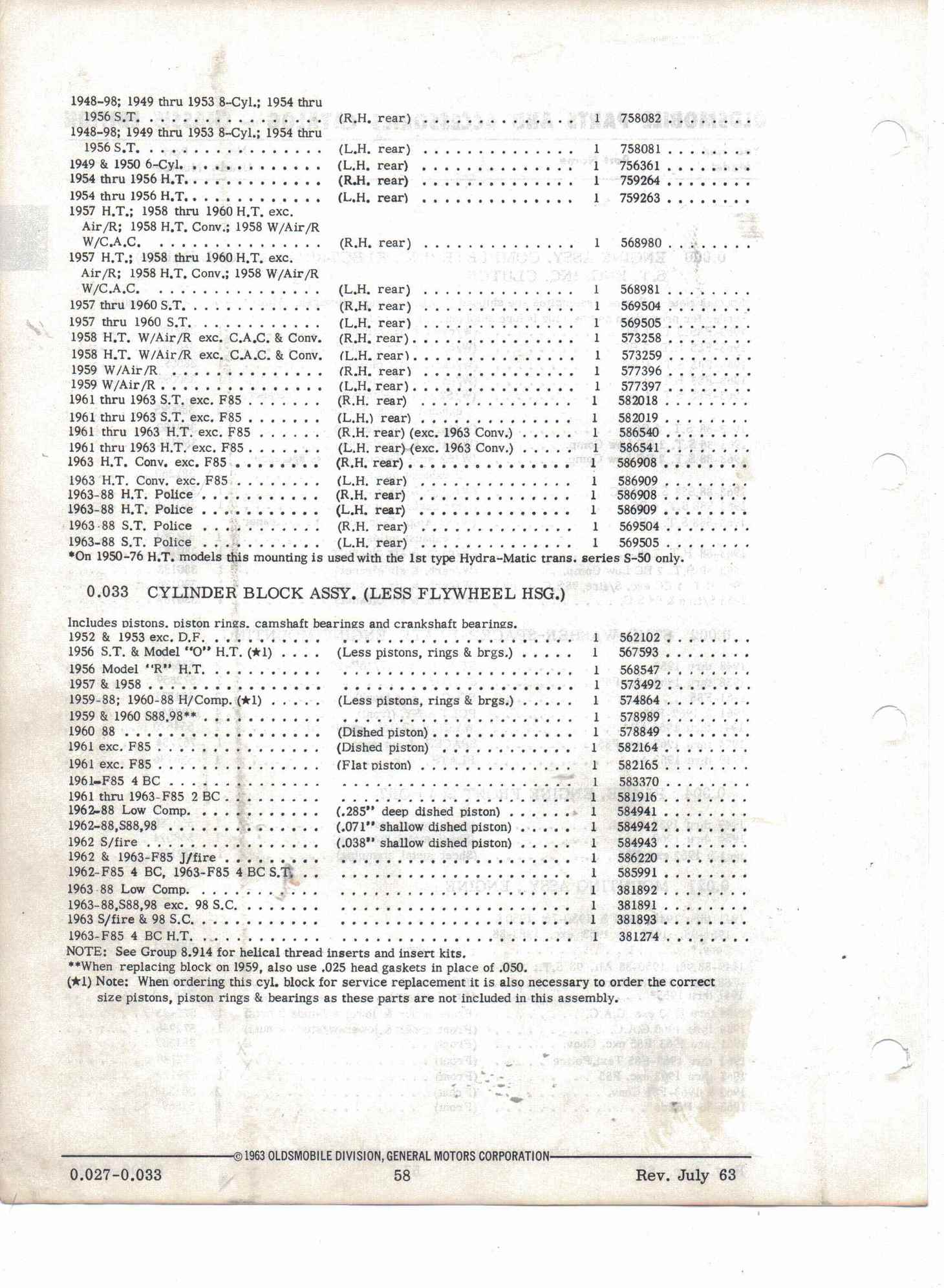 1958 oldsmobile block number same as 1957