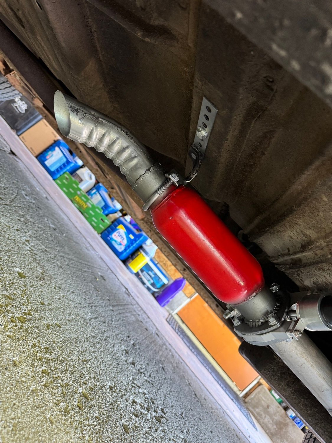 And here's the finished setup.  I added a muffler hanger to help support the extra weight.