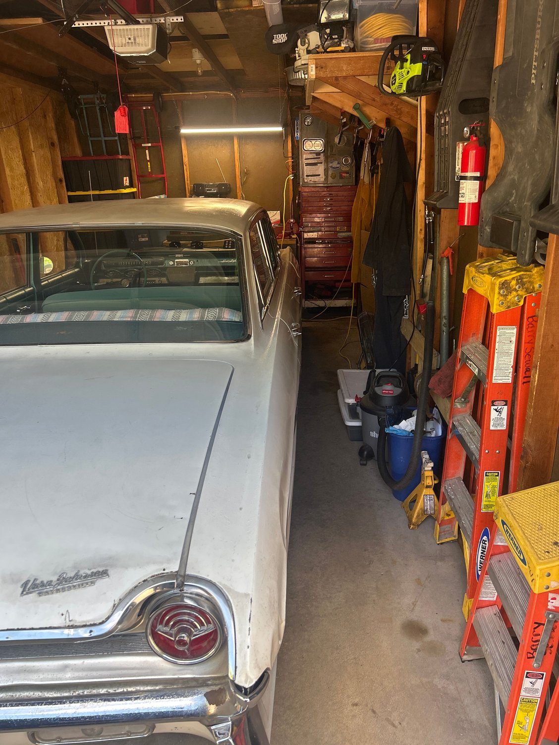 Not a lot is space for the Olds, but I make it work here in the garage.
