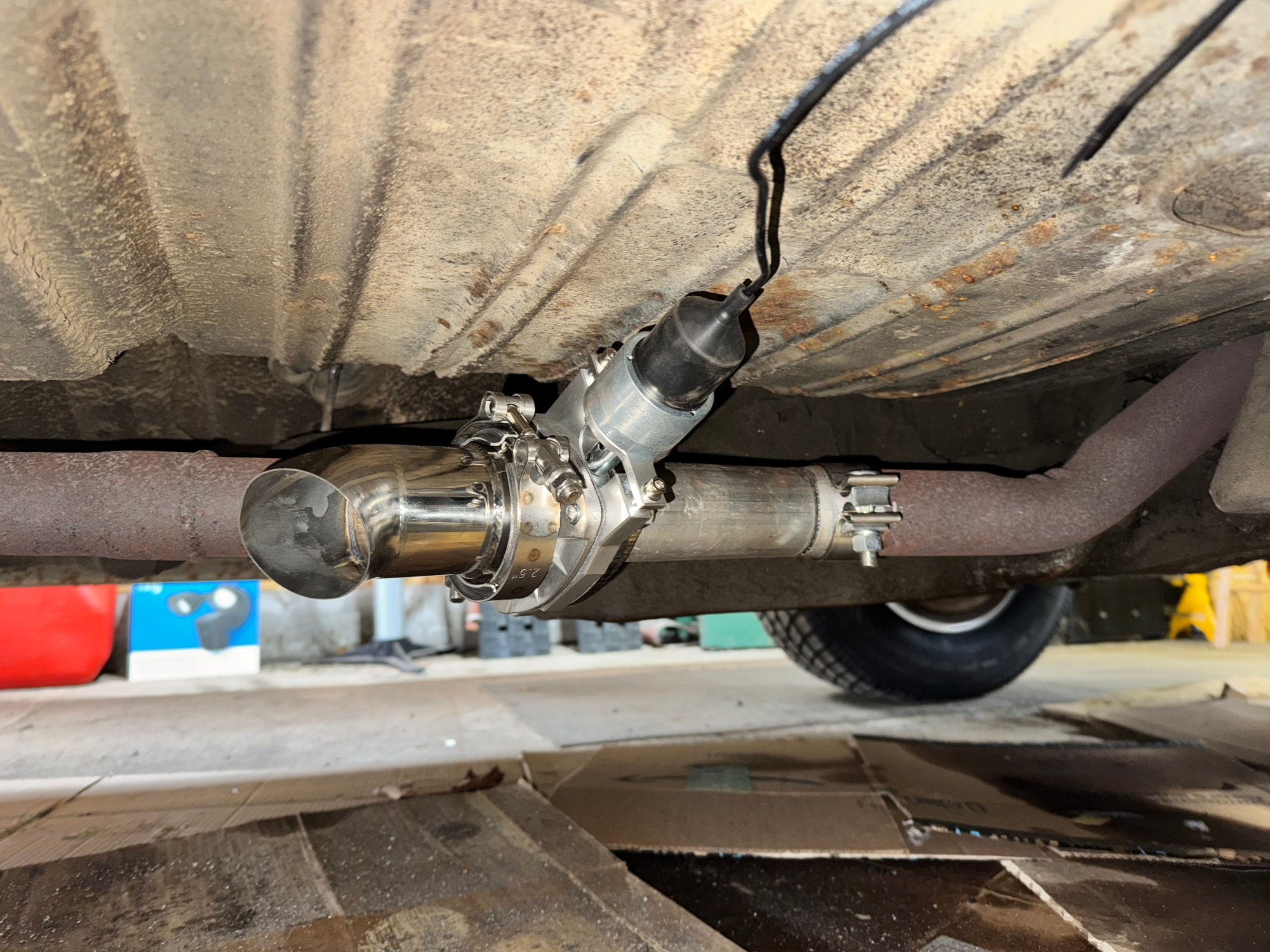 Here is the Granatelli Motor Sports exhaust cutout as installed.  Comes with all the clamps, fasteners, wiring, gaskets, switches and adjustable stainless turndown