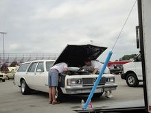 Rob and I wrenching on the motor at DMR at Norwalk 2012.