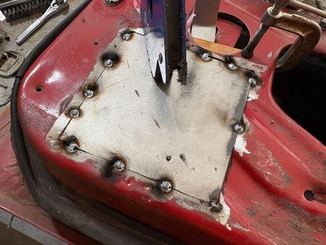 After finishing the heavy steel work, I fit up a piece of 20 gauge and tacked it off.