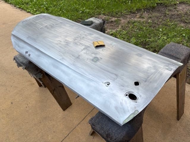 Once blasted, rust starts soon thereafter.  So a little sanding with 220 grit for one last cleanup. 