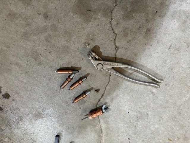 1/8” holes will allow use of these Clecos.  Aviation  Sheetmetal temp assembly devices, and the pliers like tool to install and remove them.