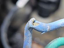 Where one of the previous owners, mechanic was checking for power ? Whom ever almost severed the wire. Then I noticed this----->