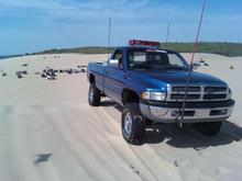 my truck on top of test hill at silver lake michigan