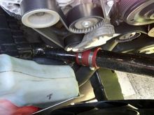 This is an aluminum 2.5" intake from my old eclipse GSX that I cut to fit with a hole on the underside of my airbox.  I now pull air from the fender(stock location) and from the front just below the radiator.