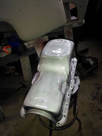 Powder coated oil pan